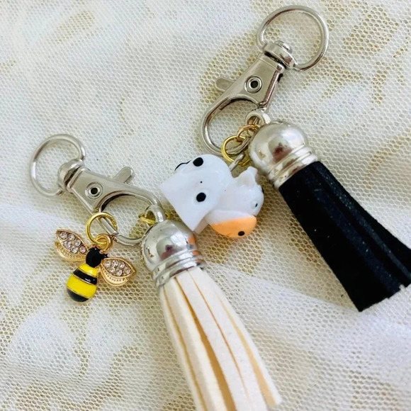 Accessories - Rhinestone Bee & Moo Moo Cow Tassels Clip-on HandBag Backpack Phone Charms